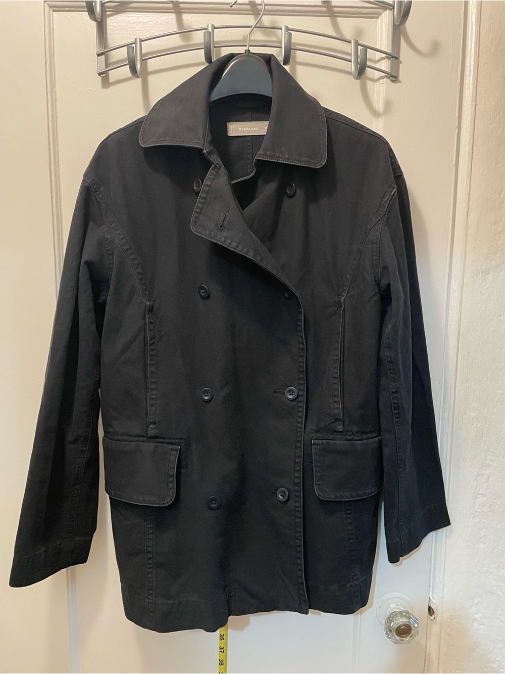 Everlane Black Double-Breasted Utility Jacket with Flap Pockets